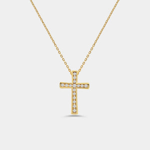 Gilded 1/4 Carat Lab-Grown Diamond Channel-Set Cross Pendant