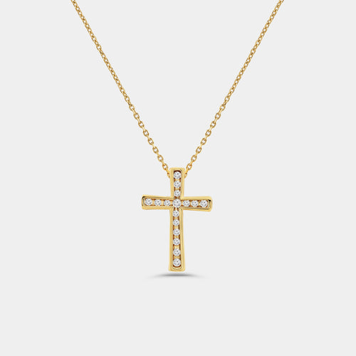 Gilded 1/4 Carat Lab-Grown Diamond Channel-Set Cross Pendant