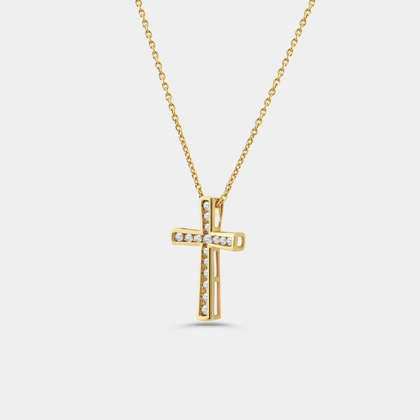 Gilded 1/4 Carat Lab-Grown Diamond Channel-Set Cross Pendant