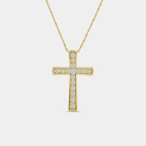Gilded 1/2 Carat Lab-Grown Diamond Channel-Set Cross Pendant