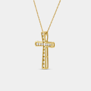 Gilded 1/2 Carat Lab-Grown Diamond Channel-Set Cross Pendant