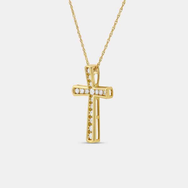 Gilded 1/2 Carat Lab-Grown Diamond Channel-Set Cross Pendant
