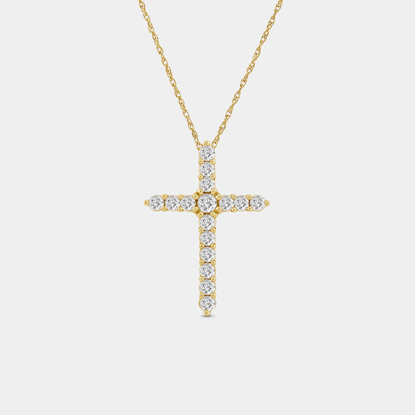 1/2 Carat Lab-Grown Diamond Classic Cross Pendant With Rounded Edges — GILDED New York