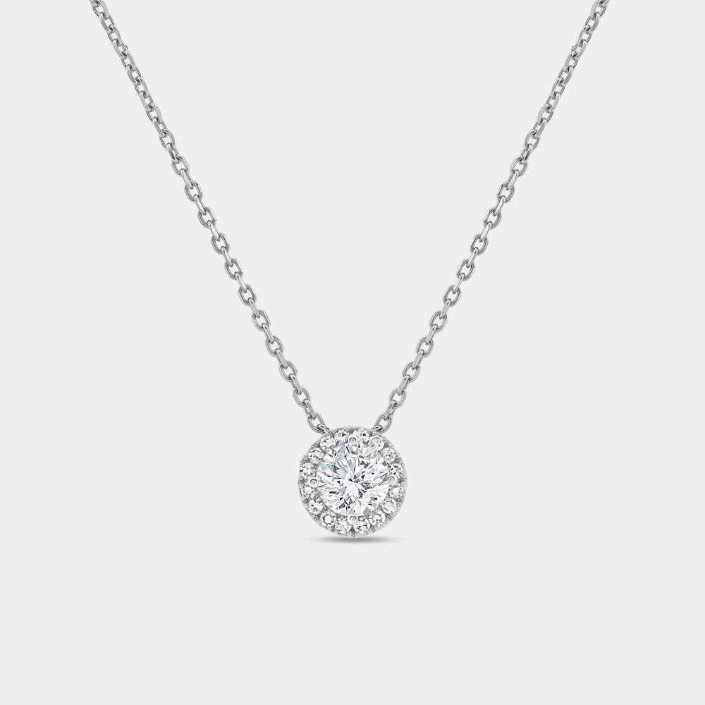 Gilded 1/2 Carat Lab-Grown Diamond Round-Shaped Solitaire Plus Pendant with a Petite Halo