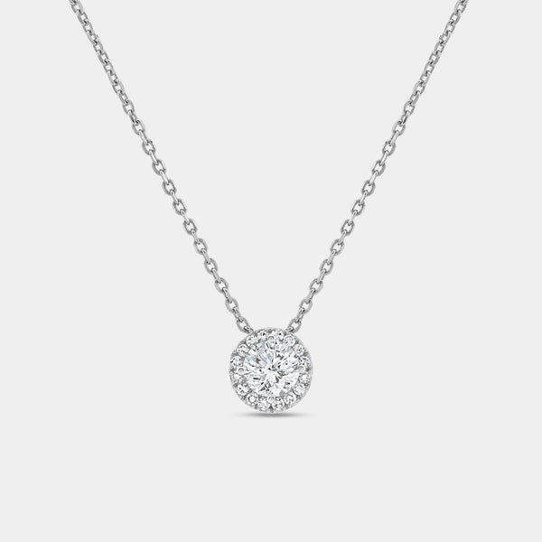 Gilded 1/2 Carat Lab-Grown Diamond Round-Shaped Solitaire Plus Pendant with a Petite Halo