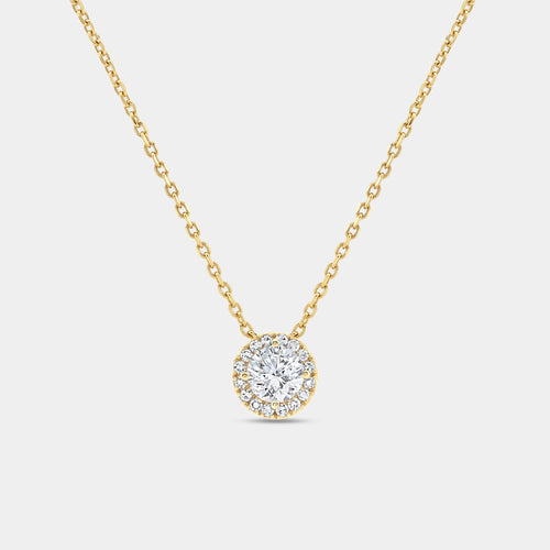 Gilded 1/2 Carat Lab-Grown Diamond Round-Shaped Solitaire Plus Pendant with a Petite Halo