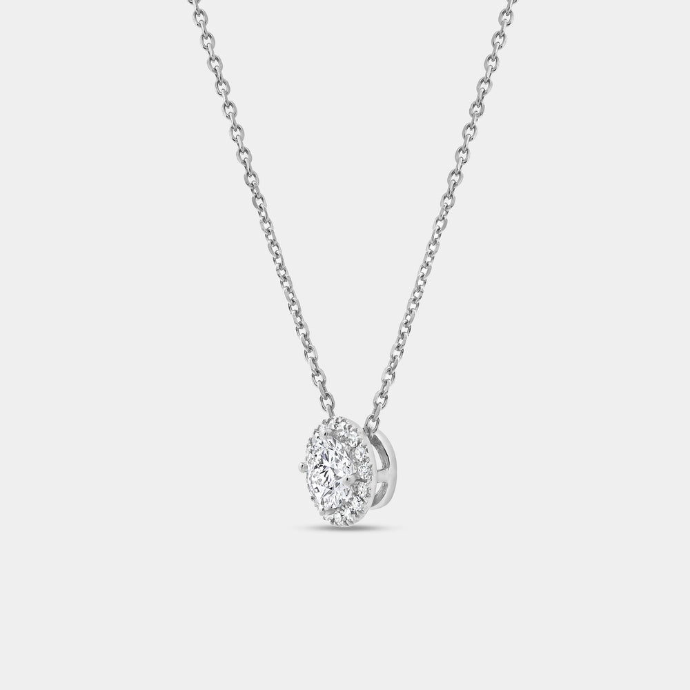 Gilded 1/2 Carat Lab-Grown Diamond Round-Shaped Solitaire Plus Pendant with a Petite Halo