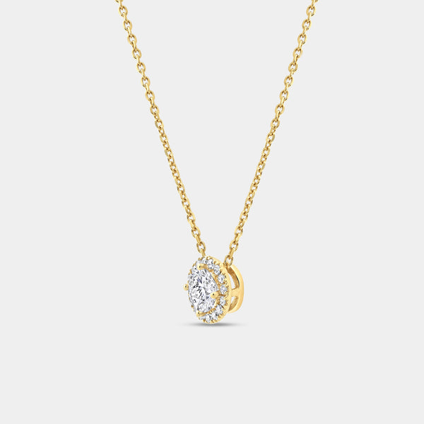 Gilded 1/2 Carat Lab-Grown Diamond Round-Shaped Solitaire Plus Pendant with a Petite Halo