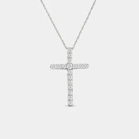 Gilded 1 Carat Lab-Grown Diamond Elongated Cross Pendant With Round-Shaped Diamonds