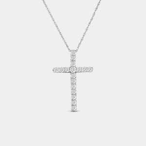 Gilded 1 Carat Lab-Grown Diamond Elongated Cross Pendant With Round-Shaped Diamonds
