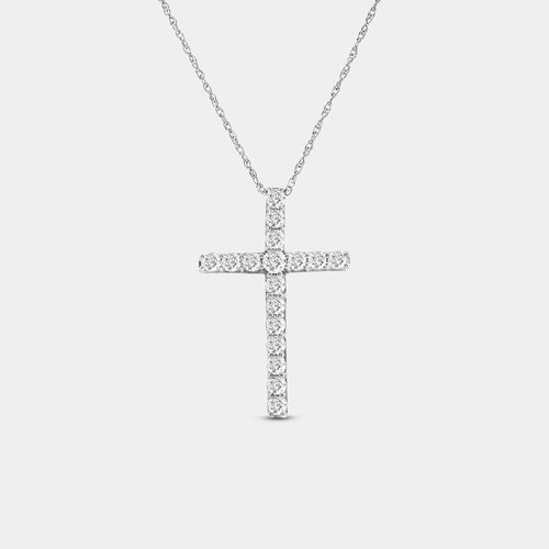 Gilded 1 Carat Lab-Grown Diamond Elongated Cross Pendant With Round-Shaped Diamonds