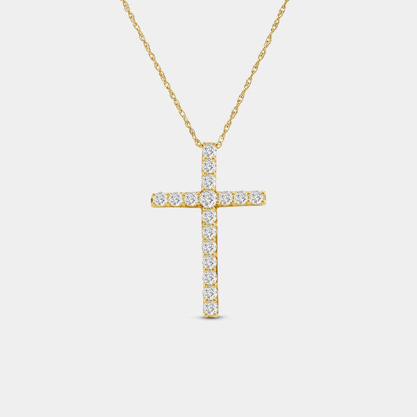 Gilded 1 Carat Lab-Grown Diamond Elongated Cross Pendant With Round-Shaped Diamonds