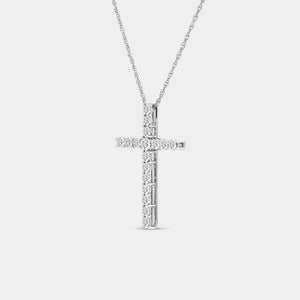 Gilded 1 Carat Lab-Grown Diamond Elongated Cross Pendant With Round-Shaped Diamonds