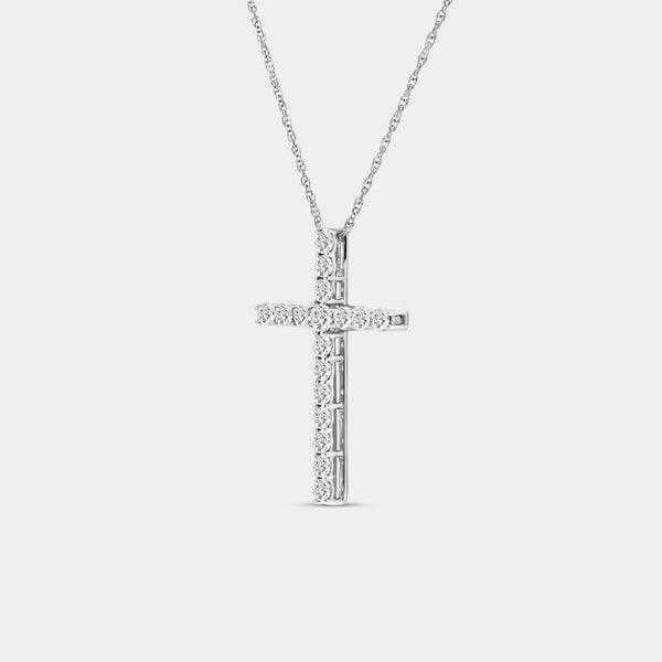 Gilded 1 Carat Lab-Grown Diamond Elongated Cross Pendant With Round-Shaped Diamonds