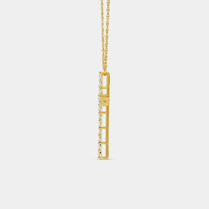 Gilded 1 Carat Lab-Grown Diamond Elongated Cross Pendant With Round-Shaped Diamonds