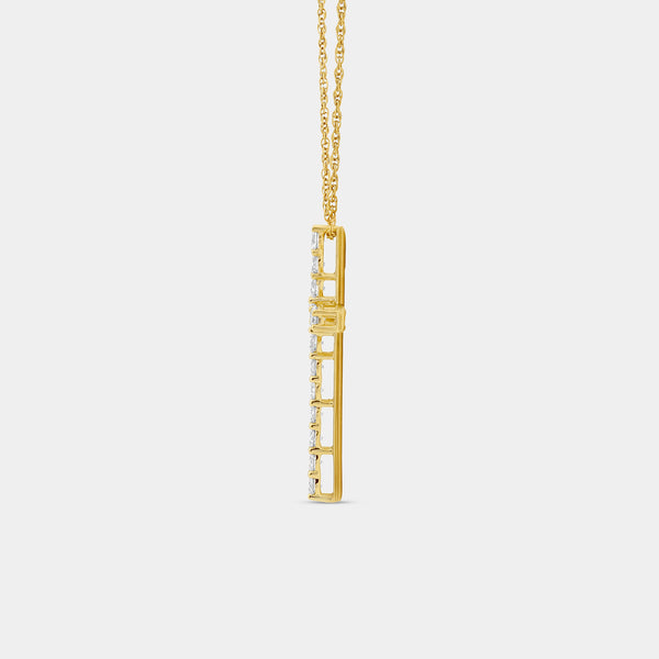 Gilded 1 Carat Lab-Grown Diamond Elongated Cross Pendant With Round-Shaped Diamonds