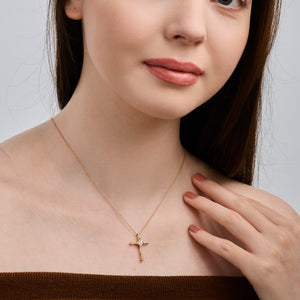 Gilded 1/4 Carat Lab-Grown Diamond Cross Pendant with a Two-Stone Center