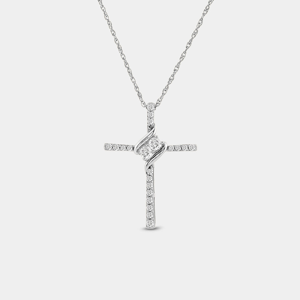 Gilded 1/4 Carat Lab-Grown Diamond Cross Pendant with a Two-Stone Center