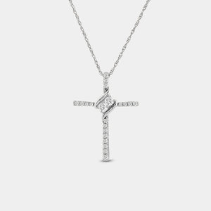 Gilded 1/4 Carat Lab-Grown Diamond Cross Pendant with a Two-Stone Center