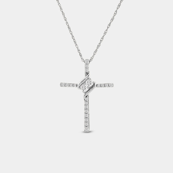 Gilded 1/4 Carat Lab-Grown Diamond Cross Pendant with a Two-Stone Center