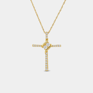 Gilded 1/4 Carat Lab-Grown Diamond Cross Pendant with a Two-Stone Center