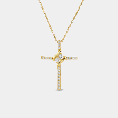 Gilded 1/4 Carat Lab-Grown Diamond Cross Pendant with a Two-Stone Center