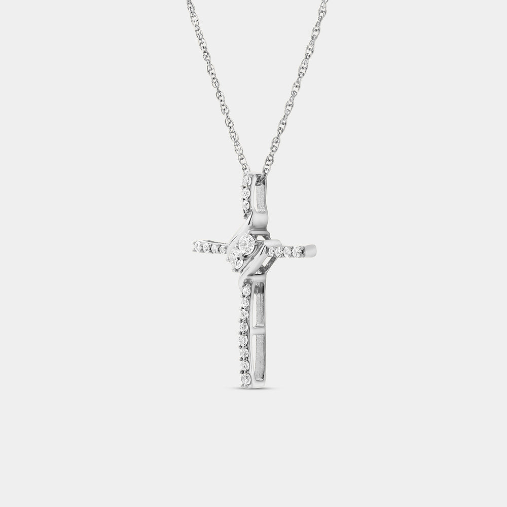 Gilded 1/4 Carat Lab-Grown Diamond Cross Pendant with a Two-Stone Center