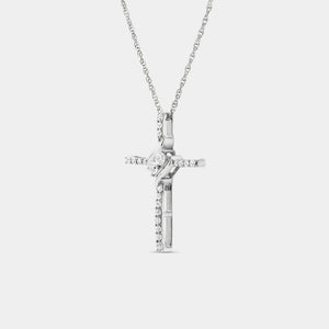 Gilded 1/4 Carat Lab-Grown Diamond Cross Pendant with a Two-Stone Center