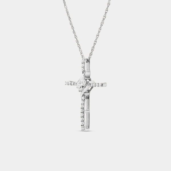 Gilded 1/4 Carat Lab-Grown Diamond Cross Pendant with a Two-Stone Center