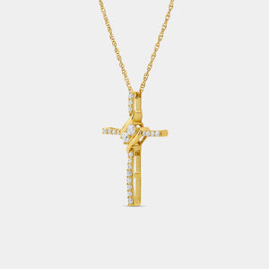 Gilded 1/4 Carat Lab-Grown Diamond Cross Pendant with a Two-Stone Center