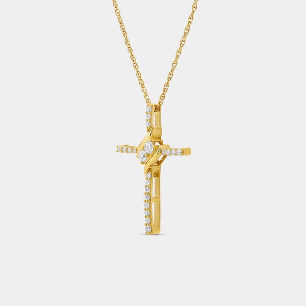 Gilded 1/4 Carat Lab-Grown Diamond Cross Pendant with a Two-Stone Center