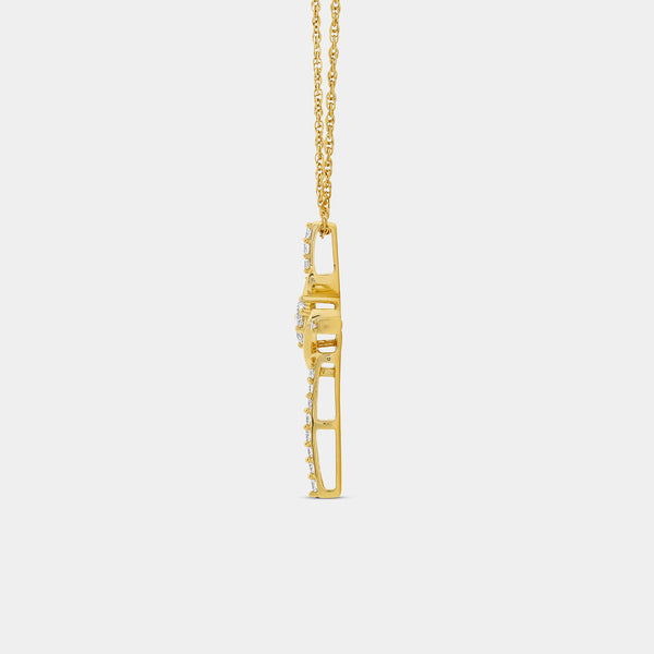 Gilded 1/4 Carat Lab-Grown Diamond Cross Pendant with a Two-Stone Center