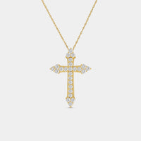 Gilded 1 Carat Lab-Grown Diamond Pointed-Arm Cross Pendant With Round-Shaped Diamonds
