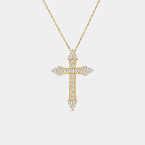 Gilded 1 Carat Lab-Grown Diamond Pointed-Arm Cross Pendant With Round-Shaped Diamonds