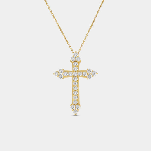 Gilded 1 Carat Lab-Grown Diamond Pointed-Arm Cross Pendant With Round-Shaped Diamonds