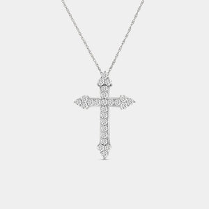 Gilded 1 Carat Lab-Grown Diamond Pointed-Arm Cross Pendant With Round-Shaped Diamonds