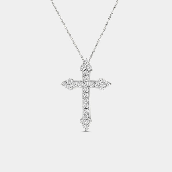 Gilded 1 Carat Lab-Grown Diamond Pointed-Arm Cross Pendant With Round-Shaped Diamonds