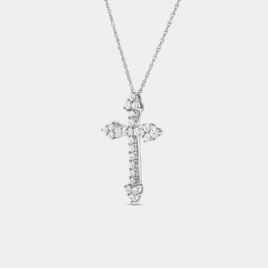 Gilded 1 Carat Lab-Grown Diamond Pointed-Arm Cross Pendant With Round-Shaped Diamonds