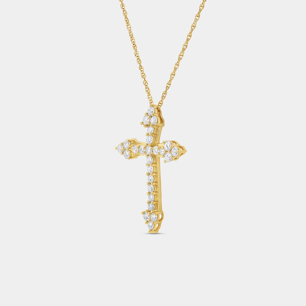 Gilded 1 Carat Lab-Grown Diamond Pointed-Arm Cross Pendant With Round-Shaped Diamonds