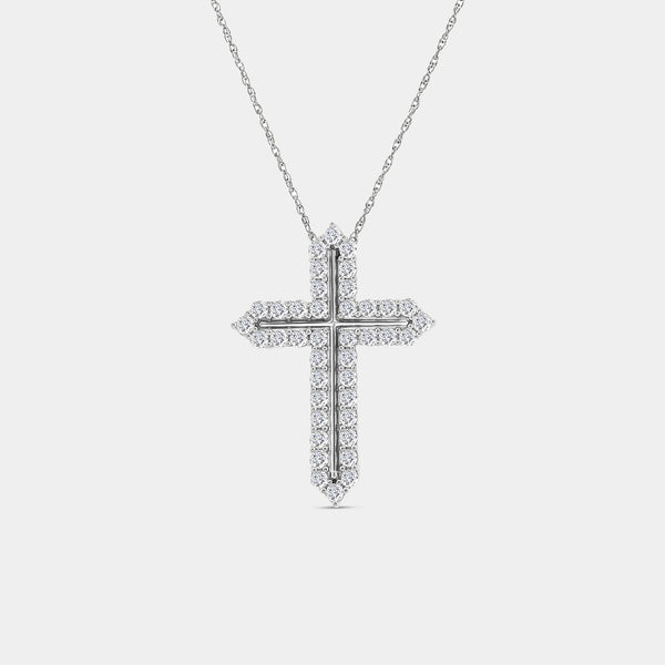 Gilded 1 Carat Lab-Grown Diamond Cross Pendant With Curved Edges
