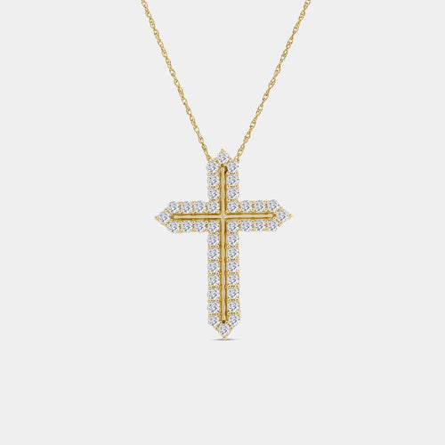 Gilded 1 Carat Lab-Grown Diamond Cross Pendant With Curved Edges