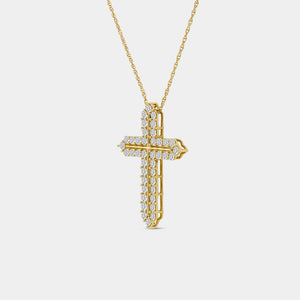 Gilded 1 Carat Lab-Grown Diamond Cross Pendant With Curved Edges