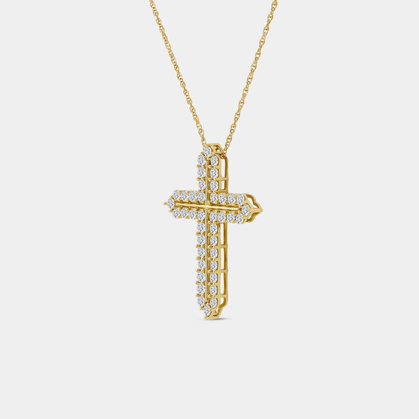 Gilded 1 Carat Lab-Grown Diamond Cross Pendant With Curved Edges