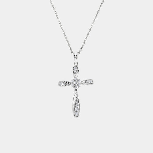 Gilded 1/4 Carat Lab-Grown Diamond Multi-Stone Center Curved Cross Pendant