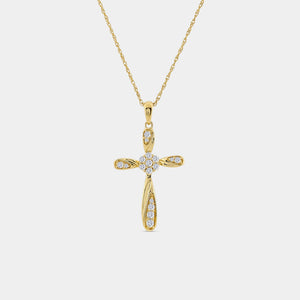 Gilded 1/4 Carat Lab-Grown Diamond Multi-Stone Center Curved Cross Pendant