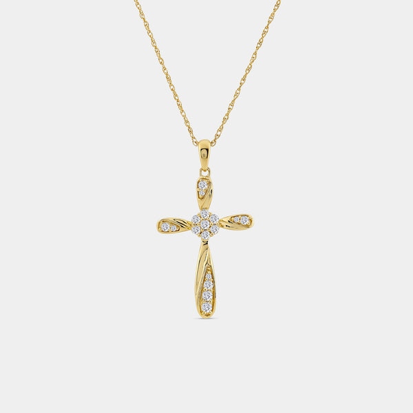 Gilded 1/4 Carat Lab-Grown Diamond Multi-Stone Center Curved Cross Pendant