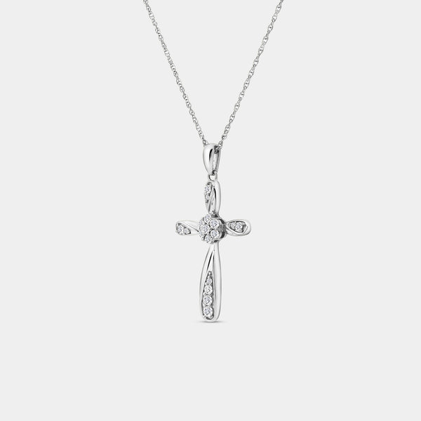 Gilded 1/4 Carat Lab-Grown Diamond Multi-Stone Center Curved Cross Pendant