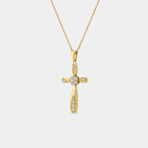 Gilded 1/4 Carat Lab-Grown Diamond Multi-Stone Center Curved Cross Pendant