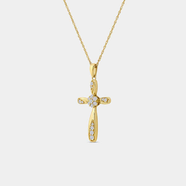 Gilded 1/4 Carat Lab-Grown Diamond Multi-Stone Center Curved Cross Pendant