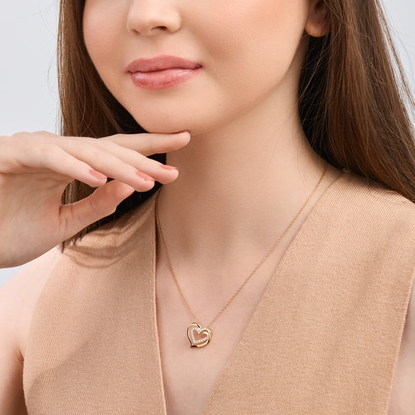 Gilded 1/4 Carat Lab-Grown Diamond Interlocking Looped Double-Frame Heart-Shaped Pendant